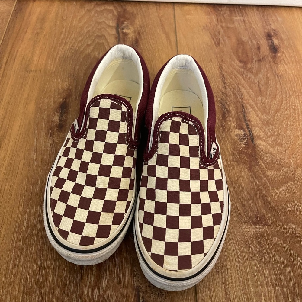 Vans Kids Checkerboard Slip-On Shoes - Maroon and White